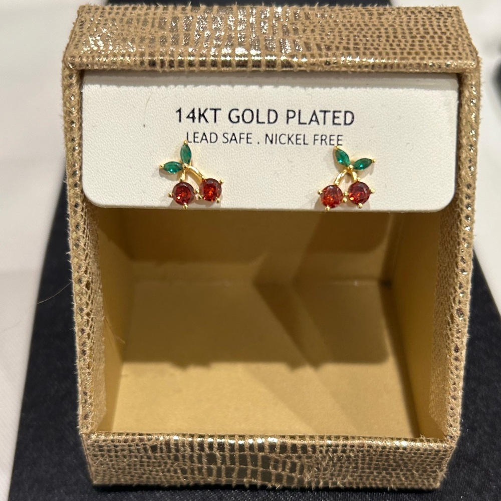 Gold Tone Cherry Stud Earrings